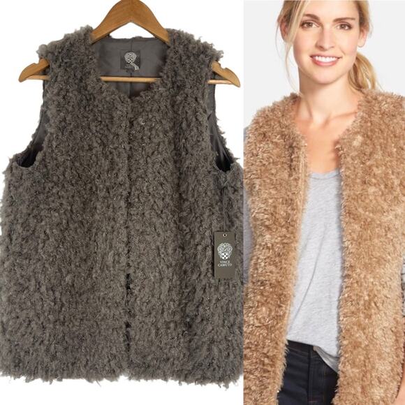 Vince Camuto Faux Fur Open Front Vest Grey Small NWT - Picture 2 of 8